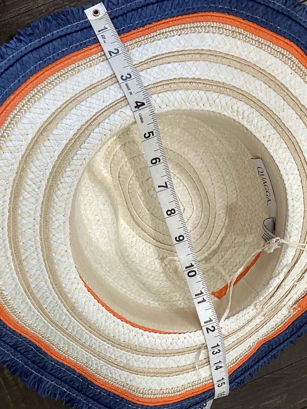 Straw Sun Hat in White with Orange and Navy Trim